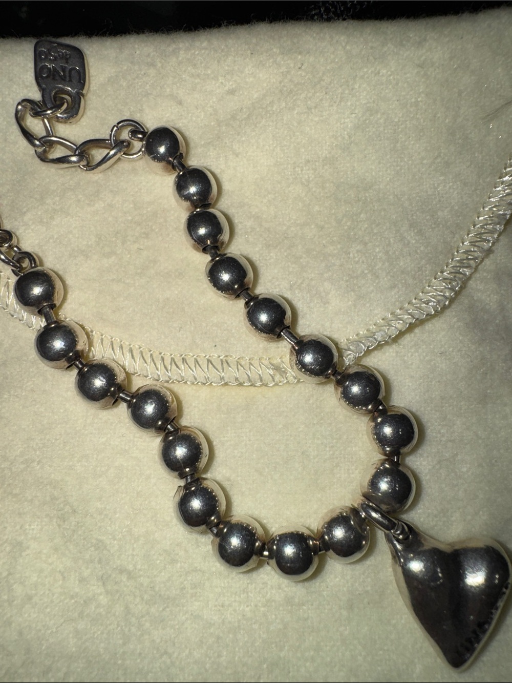 UNO de 50 Silver Beaded bracelet with Heart Charm beloved collection